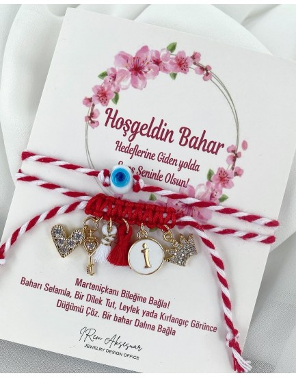 marteniçka 7 charm zirkon kalp anahtar taç 2li set bahar bilekliği